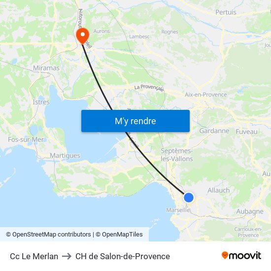 Cc Le Merlan to CH de Salon-de-Provence map