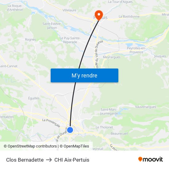 Clos Bernadette to CHI Aix-Pertuis map