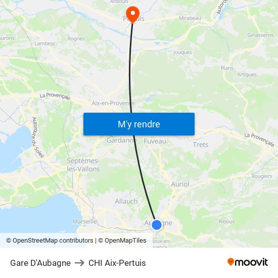 Gare D'Aubagne to CHI Aix-Pertuis map