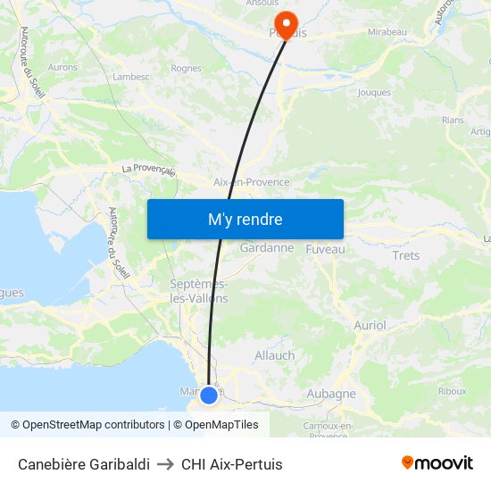 Canebière Garibaldi to CHI Aix-Pertuis map