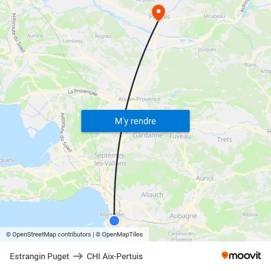 Estrangin Puget to CHI Aix-Pertuis map