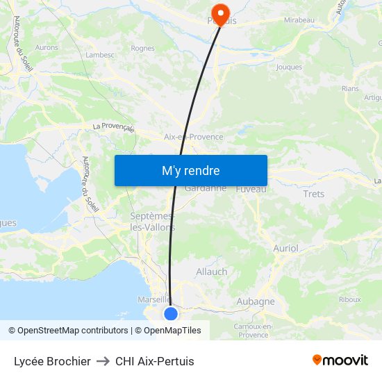Lycée Brochier to CHI Aix-Pertuis map