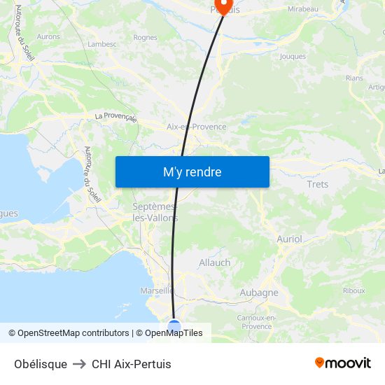 Obélisque to CHI Aix-Pertuis map