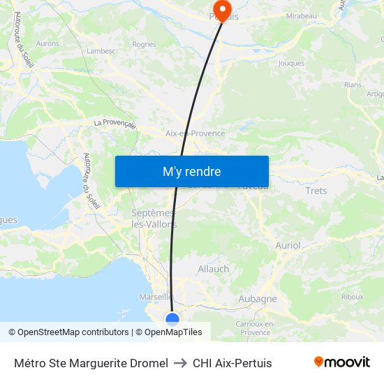 Métro Ste Marguerite Dromel to CHI Aix-Pertuis map