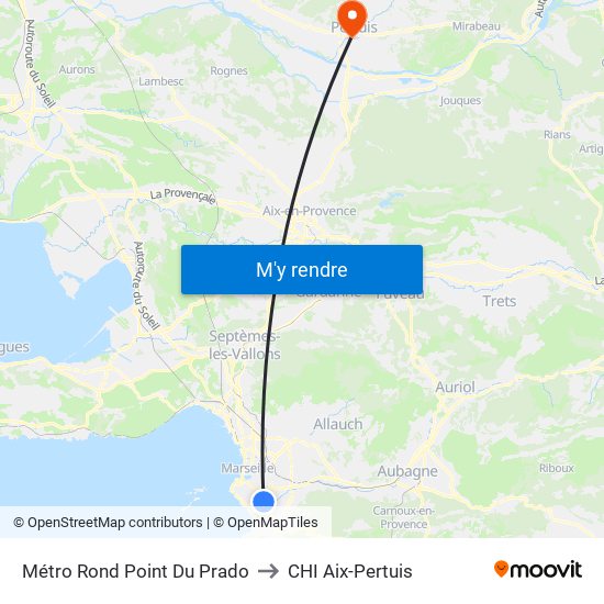 Métro Rond Point Du Prado to CHI Aix-Pertuis map