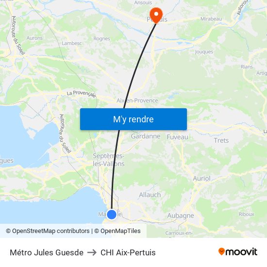 Métro Jules Guesde to CHI Aix-Pertuis map