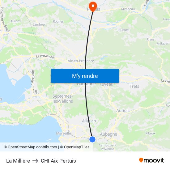 La Millière to CHI Aix-Pertuis map
