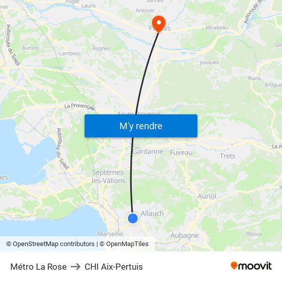 Métro La Rose to CHI Aix-Pertuis map