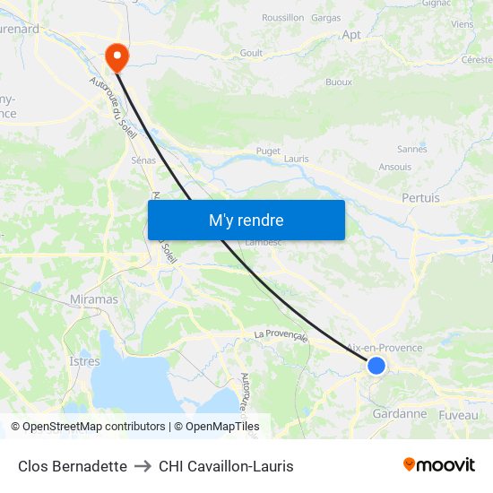 Clos Bernadette to CHI Cavaillon-Lauris map