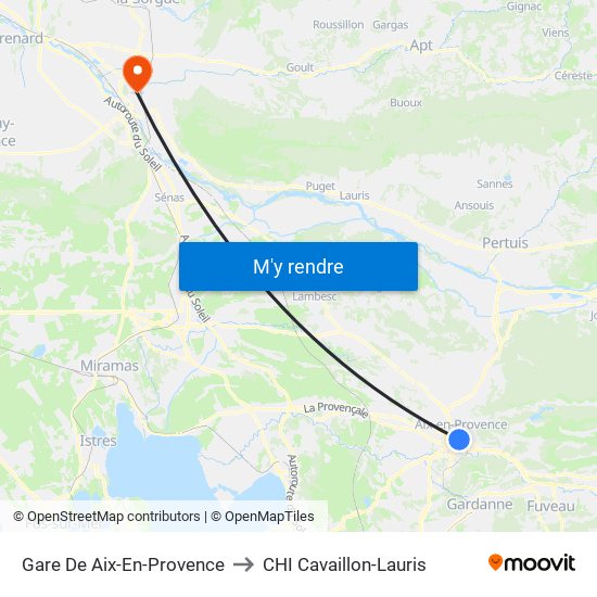 Gare De Aix-En-Provence to CHI Cavaillon-Lauris map