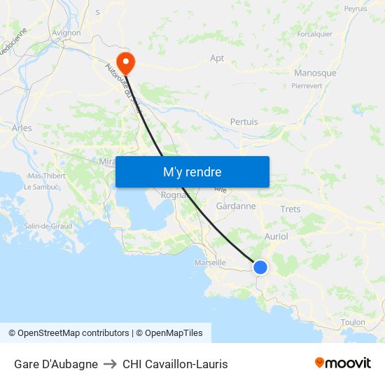 Gare D'Aubagne to CHI Cavaillon-Lauris map