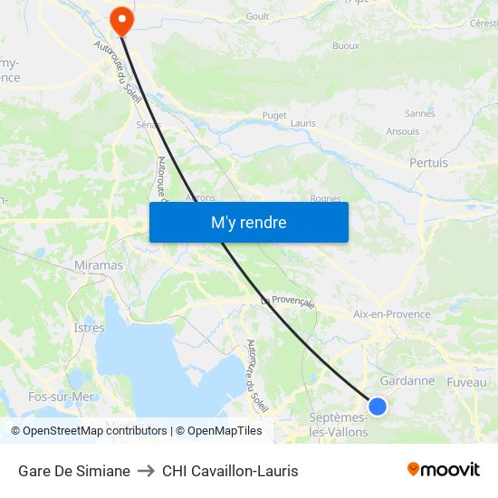 Gare De Simiane to CHI Cavaillon-Lauris map