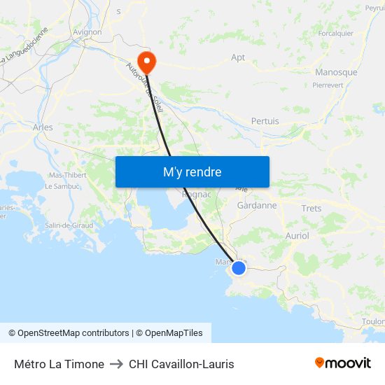 Métro La Timone to CHI Cavaillon-Lauris map