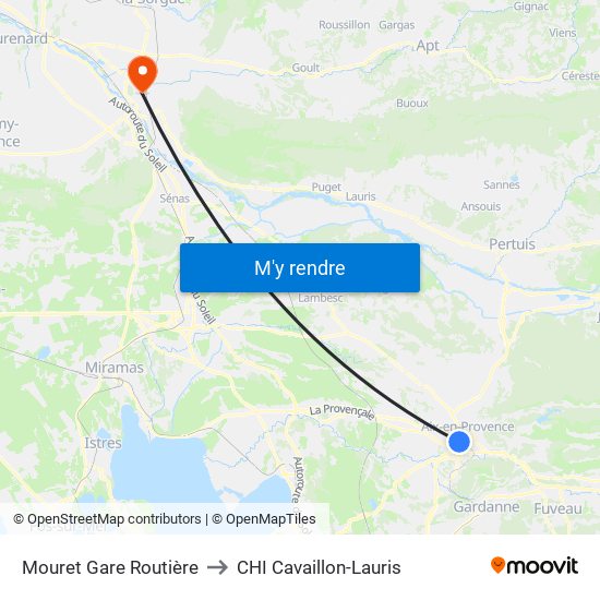 Mouret Gare Routière to CHI Cavaillon-Lauris map