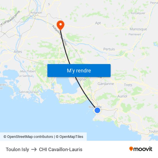 Toulon Isly to CHI Cavaillon-Lauris map