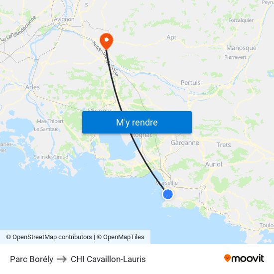 Parc Borély to CHI Cavaillon-Lauris map