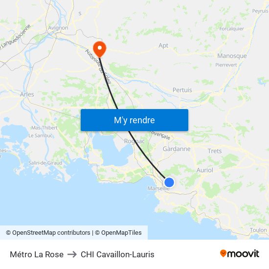 Métro La Rose to CHI Cavaillon-Lauris map