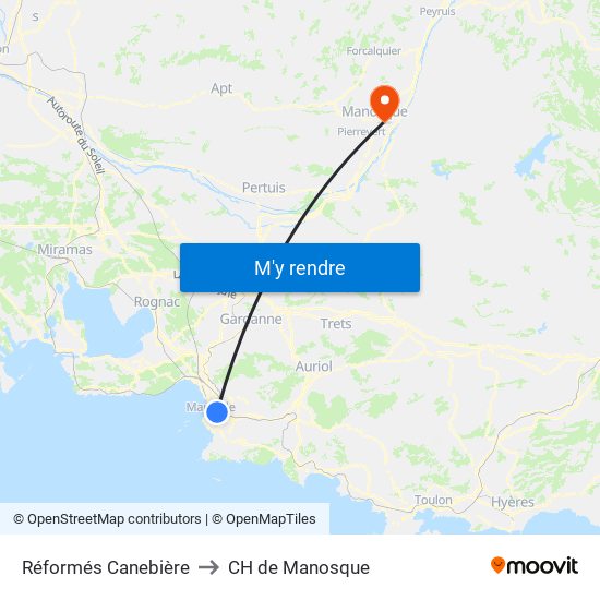 Réformés Canebière to CH de Manosque map