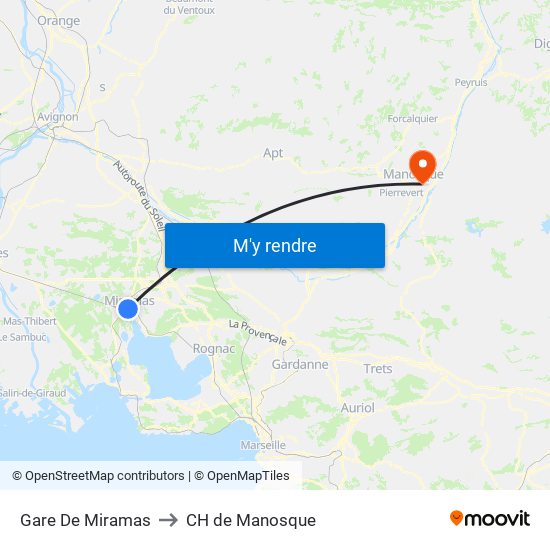 Gare De Miramas to CH de Manosque map