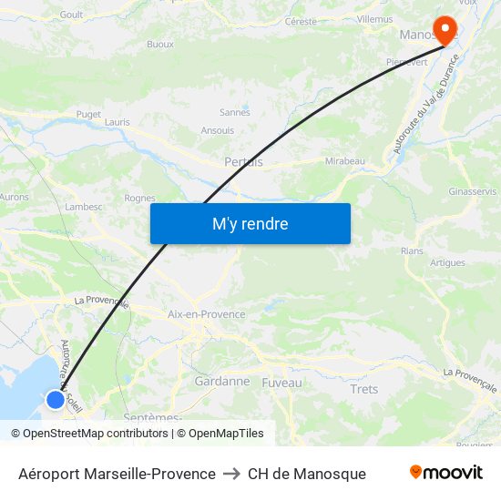 Aéroport Marseille-Provence to CH de Manosque map