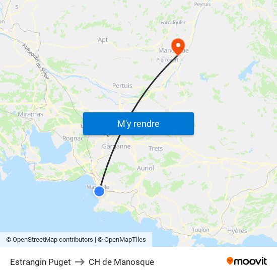Estrangin Puget to CH de Manosque map