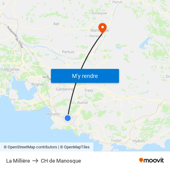 La Millière to CH de Manosque map