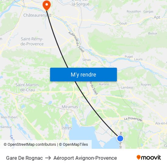 Gare De Rognac to Aéroport Avignon-Provence map