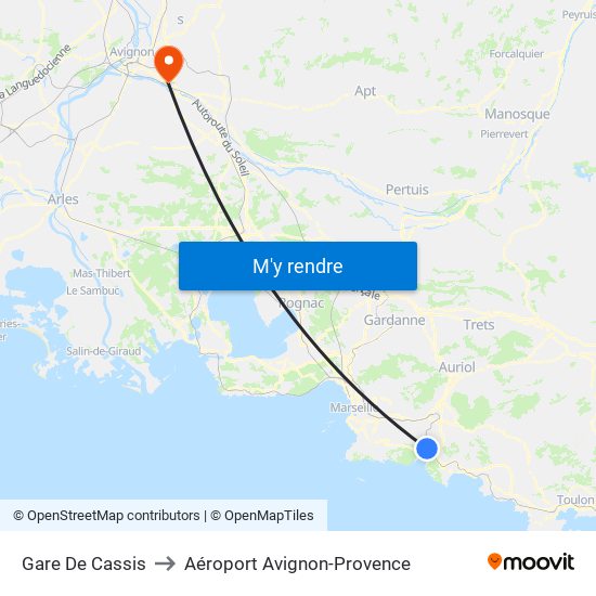 Gare De Cassis to Aéroport Avignon-Provence map