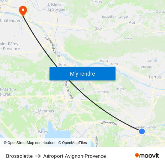 Brossolette to Aéroport Avignon-Provence map