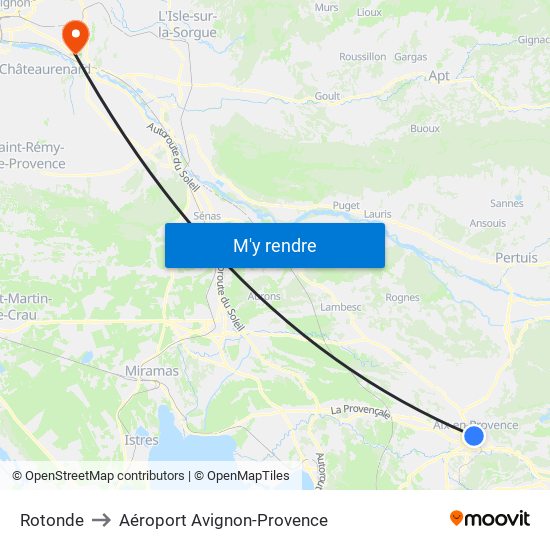 Rotonde to Aéroport Avignon-Provence map