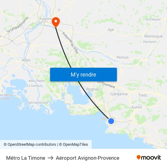 Métro La Timone to Aéroport Avignon-Provence map