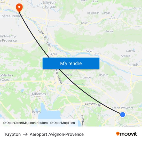 Krypton to Aéroport Avignon-Provence map