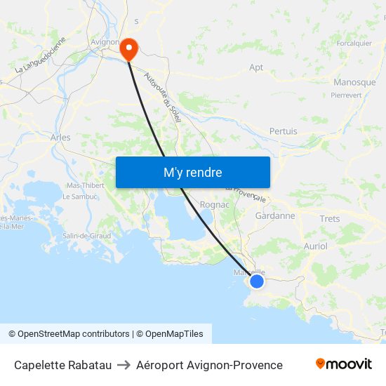 Capelette Rabatau to Aéroport Avignon-Provence map