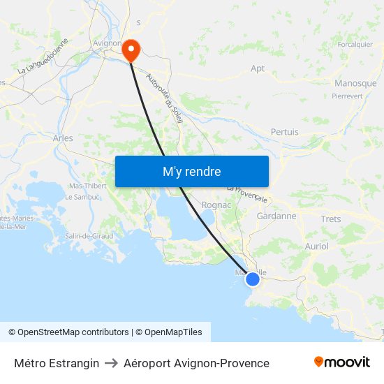 Métro Estrangin to Aéroport Avignon-Provence map