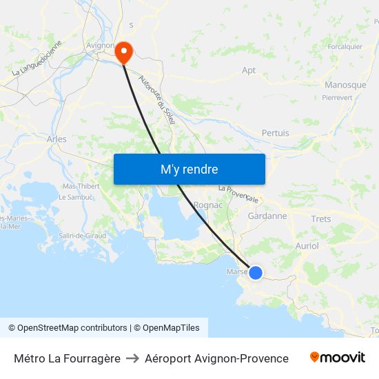 Métro La Fourragère to Aéroport Avignon-Provence map