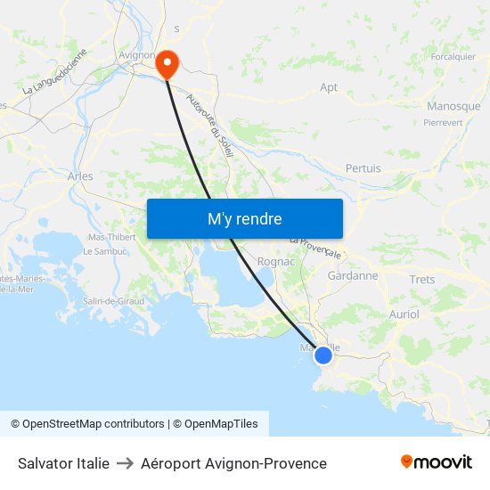 Salvator Italie to Aéroport Avignon-Provence map