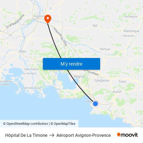 Hôpital De La Timone to Aéroport Avignon-Provence map