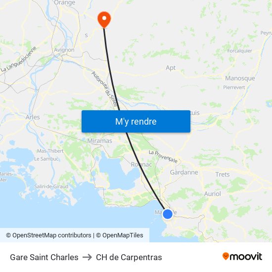 Gare Saint Charles to CH de Carpentras map