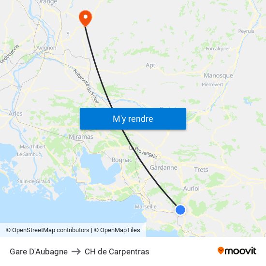 Gare D'Aubagne to CH de Carpentras map