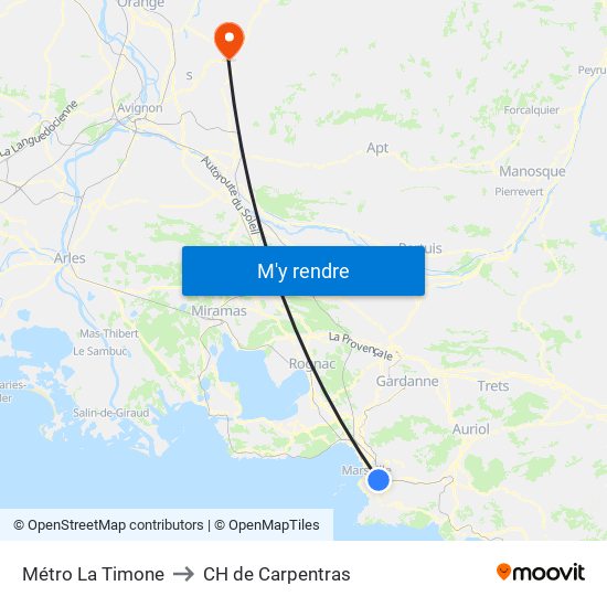 Métro La Timone to CH de Carpentras map