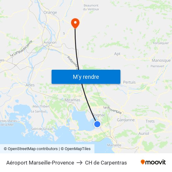 Aéroport Marseille-Provence to CH de Carpentras map