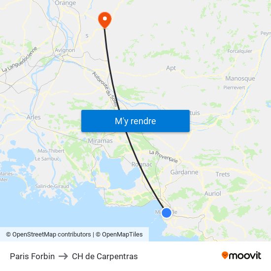 Paris Forbin to CH de Carpentras map