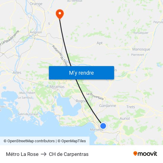 Métro La Rose to CH de Carpentras map