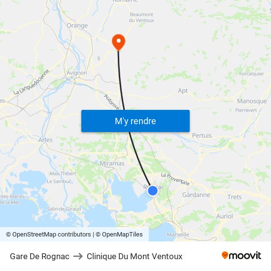 Gare De Rognac to Clinique Du Mont Ventoux map