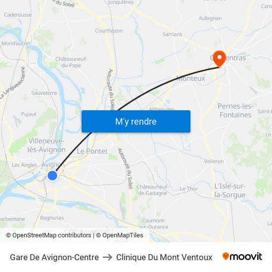 Gare De Avignon-Centre to Clinique Du Mont Ventoux map
