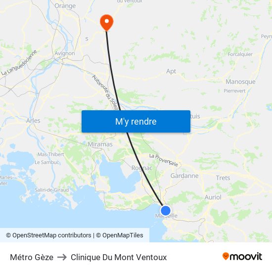 Métro Gèze to Clinique Du Mont Ventoux map