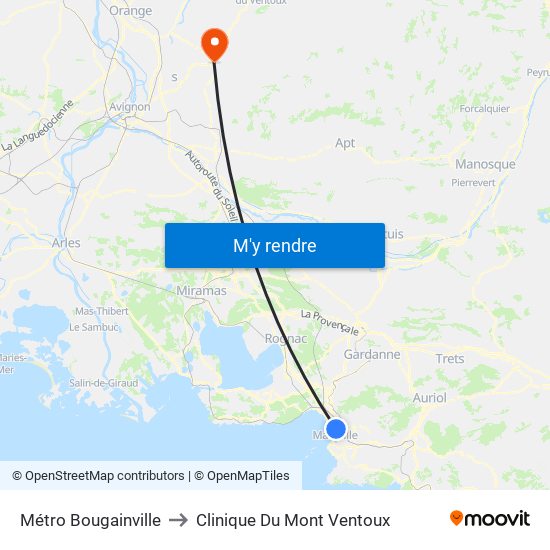 Métro Bougainville to Clinique Du Mont Ventoux map