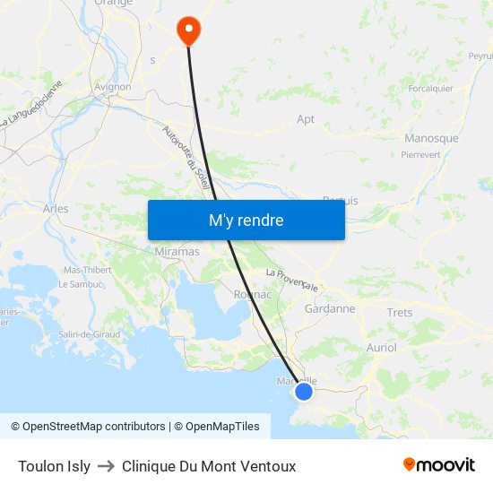 Toulon Isly to Clinique Du Mont Ventoux map