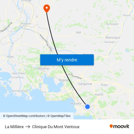 La Millière to Clinique Du Mont Ventoux map