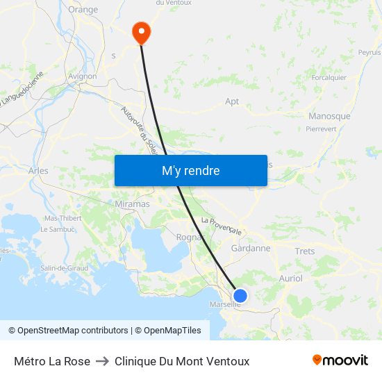 Métro La Rose to Clinique Du Mont Ventoux map